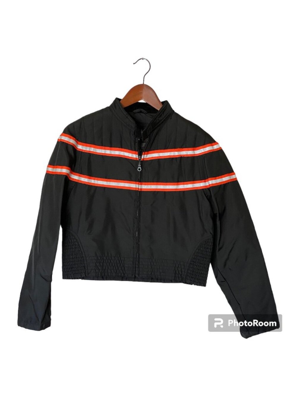 USA Biker Design Long Sleeve Full Zip Jacket Women's Size Small Black Orange